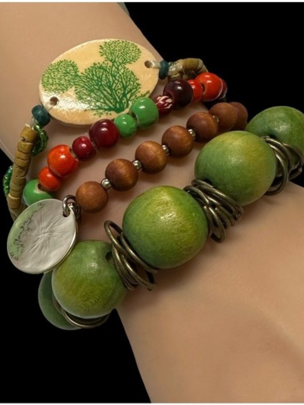 Vintage Disney Animal Kingdom Bracelet Green Boho Beaded Set of Four